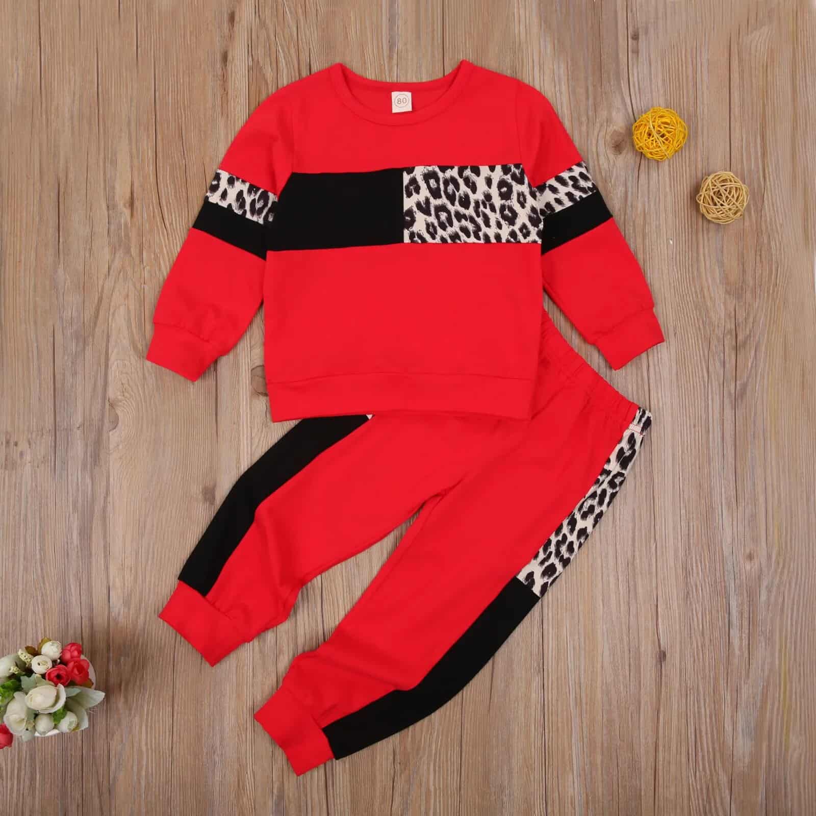 Fall Fashion Toddler Leopard Trim Top-Matching Pants