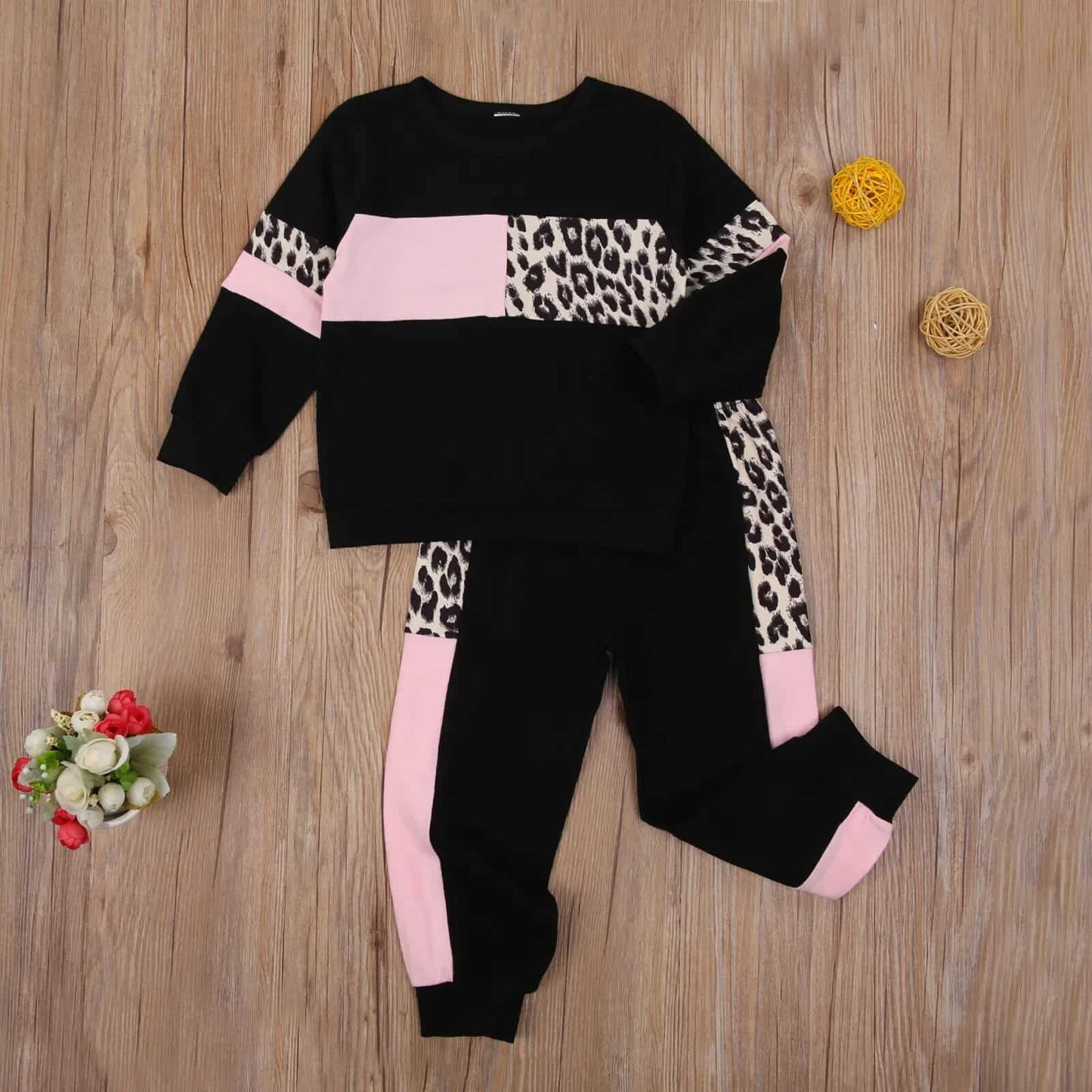 Fall Fashion Toddler Leopard Trim Top-Matching Pants