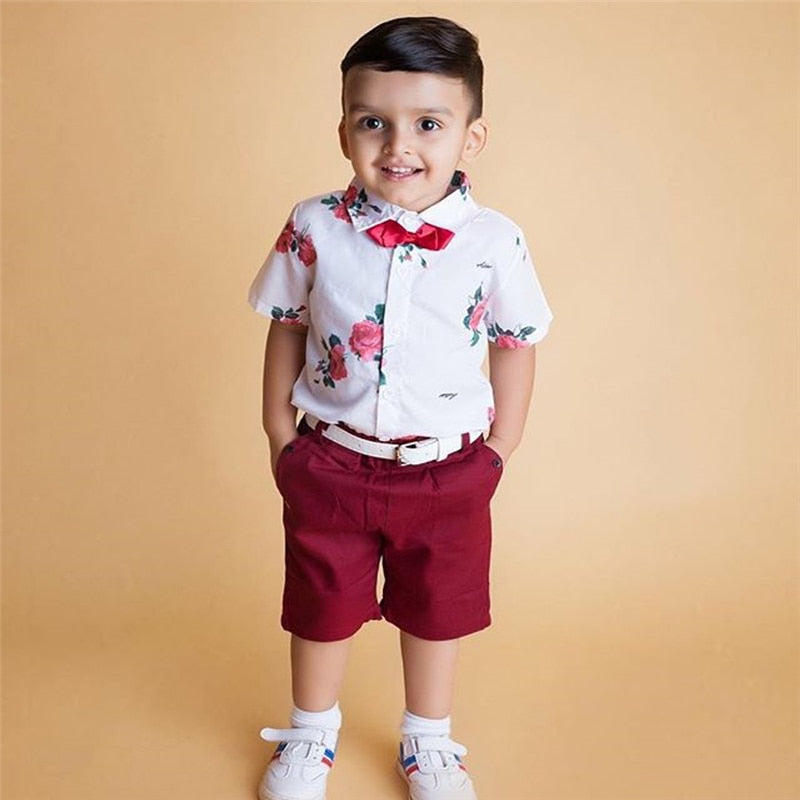 Toddler Boys Bow Tie Shirt+Shorts 2PC Set