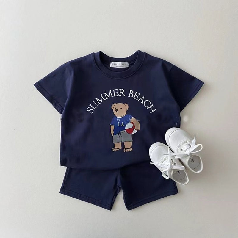 Toddler Boys Short Sleeve Cute Bear Print 2PC Set