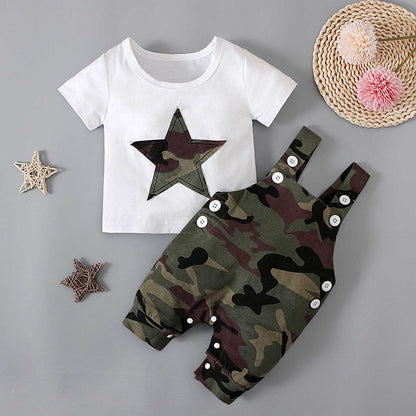 Infant Boys Star T-Shirt+Camouflage Printed Overalls