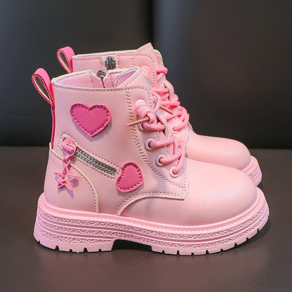 Girls Cool Love Stitching Side Zipper Cute Short Boots