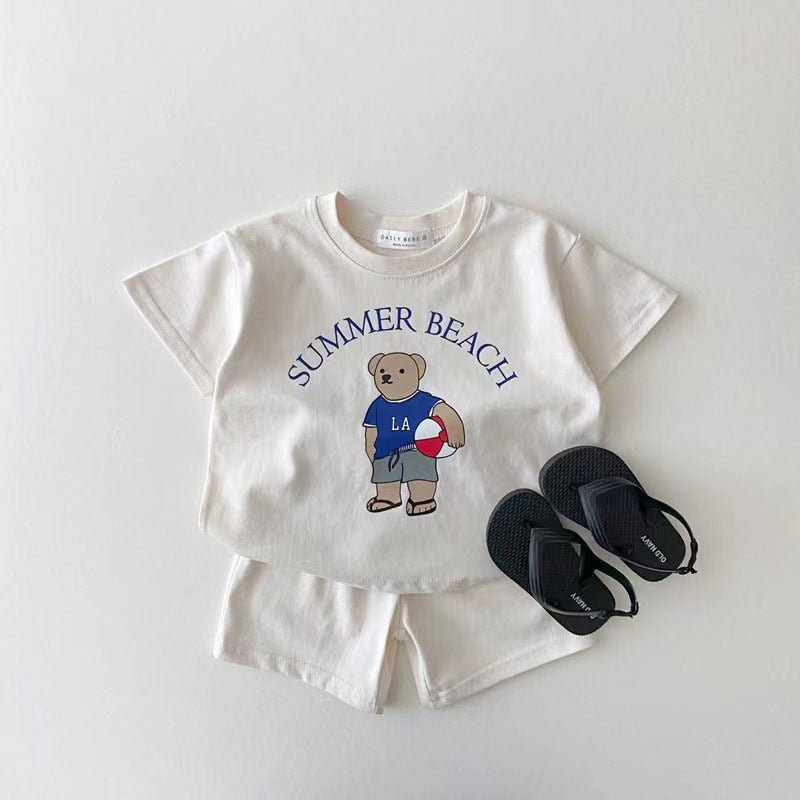 Toddler Boys Short Sleeve Cute Bear Print 2PC Set