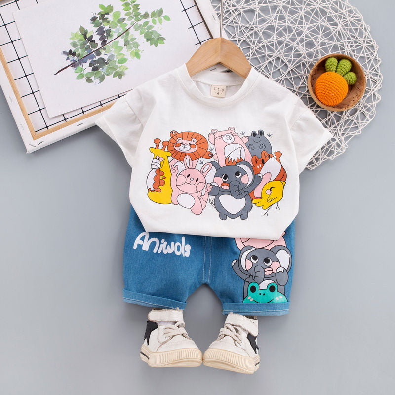 Toddler Boys Cartoon Animal T Shirt & Shorts 2PC Sets