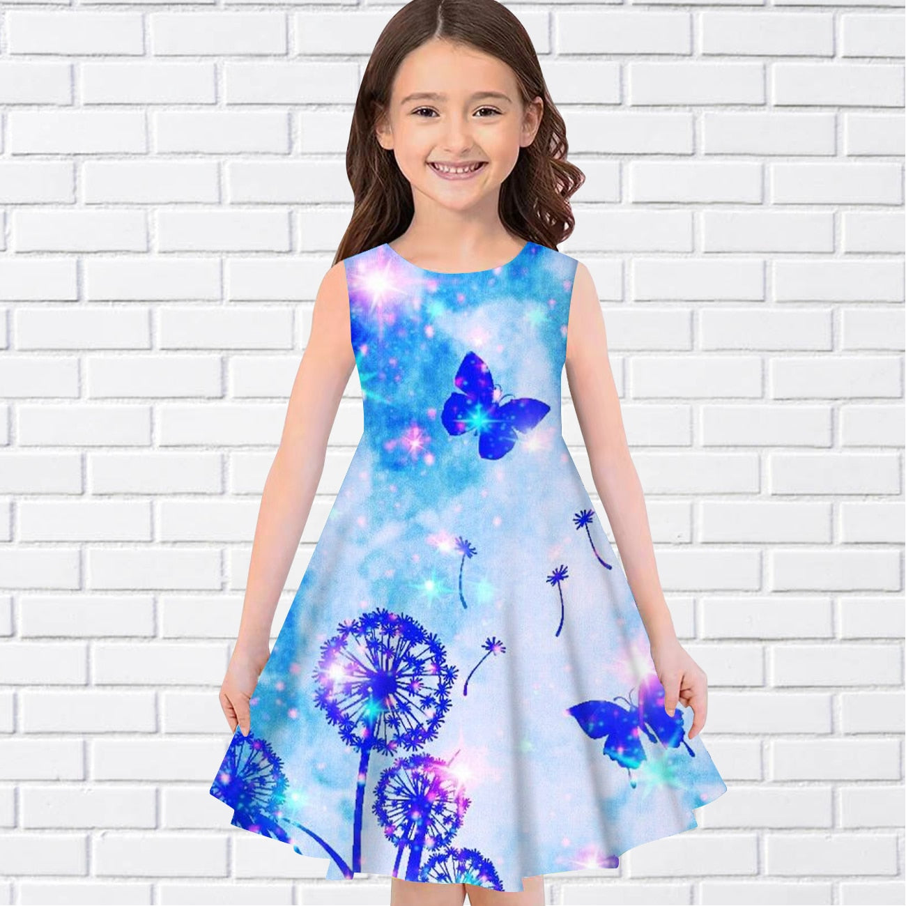 Girls 3D Print Sleeveless Casual Dress
