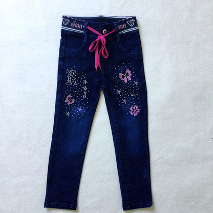 Girls Hot Rhinestone Embroidered Full Length Jeans