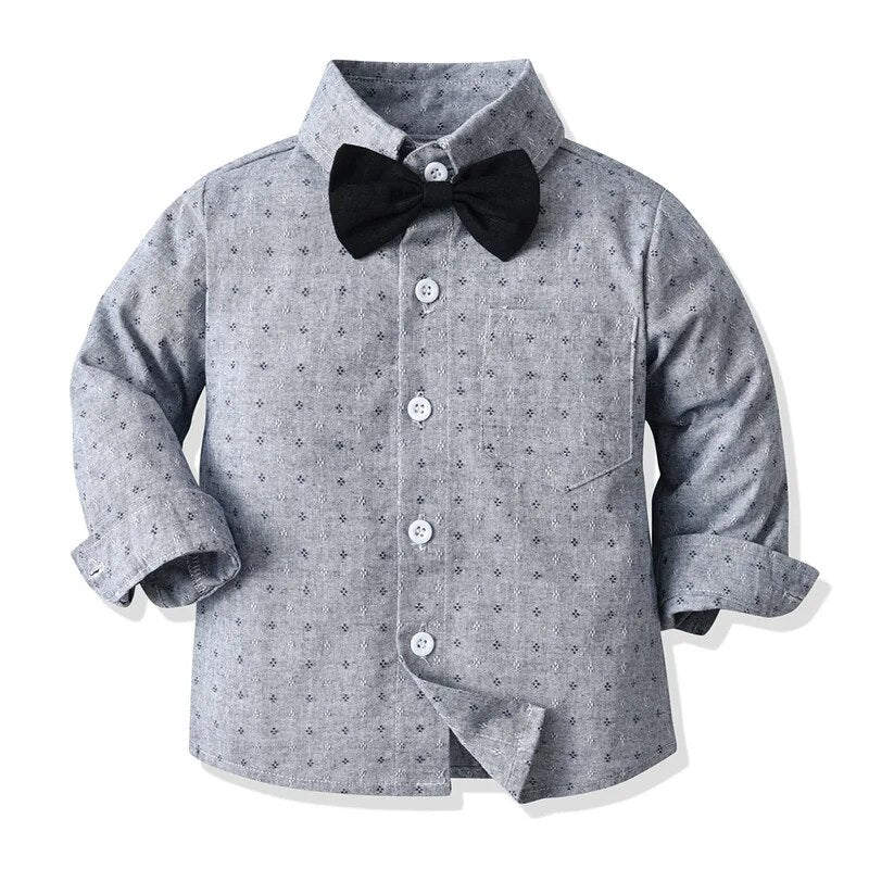Gentleman Long Sleeve Bowtie Shirt +Suspenders For Toddlers