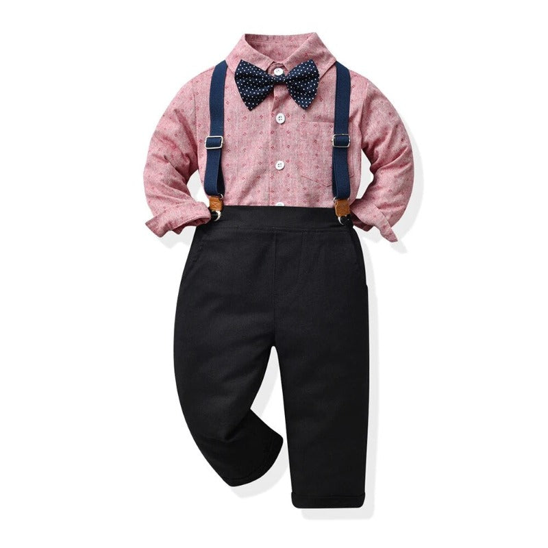 Gentleman Long Sleeve Bowtie Shirt +Suspenders For Toddlers
