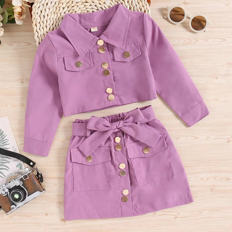 Girls Cotton Coat + Skirt 2PC Set