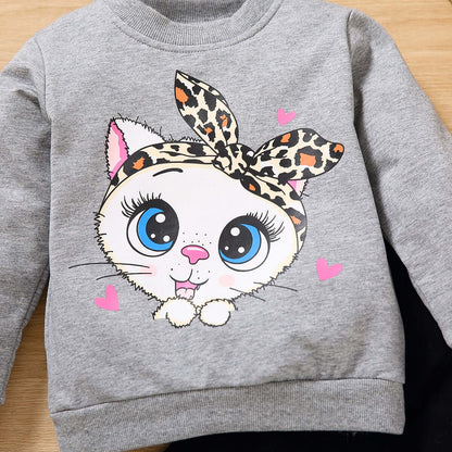 Autumn Big-Eyed Cat Sweatsuit Set For Toddlers