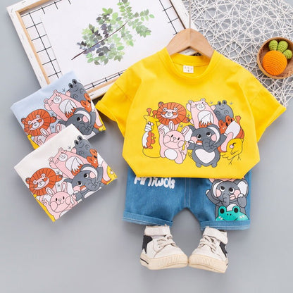 Toddler Boys Cartoon Animal T Shirt & Shorts 2PC Sets