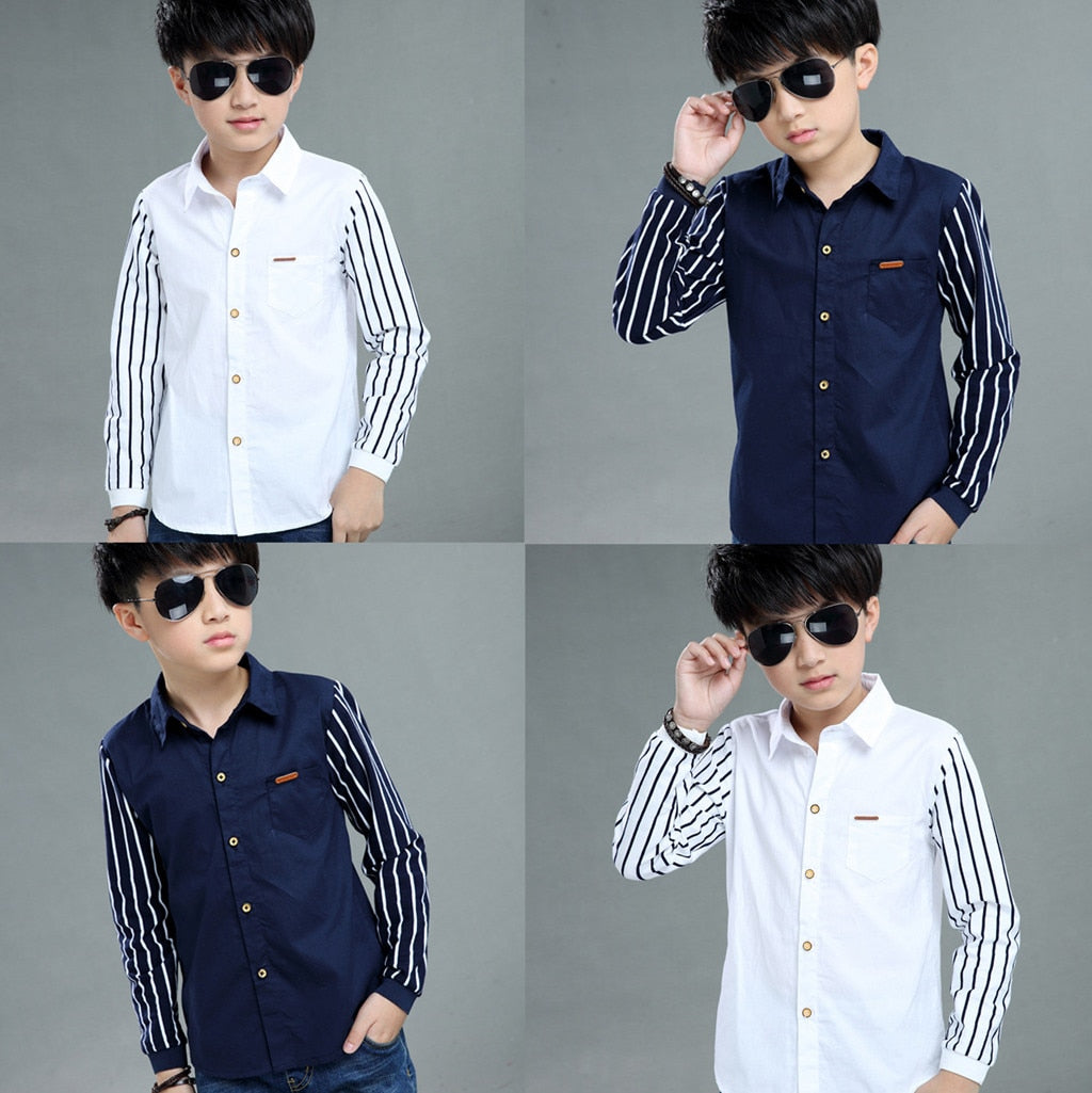 Boys Long Sleeve Striped Gentleman Shirt