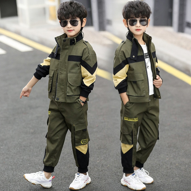 Fall Outerwear Sport Coat +Pants 2PC Set For Boys