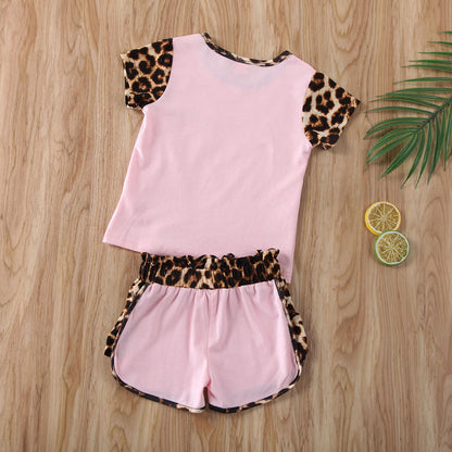 Toddler Girls Print Leopard Short Sleeve Top & Shorts