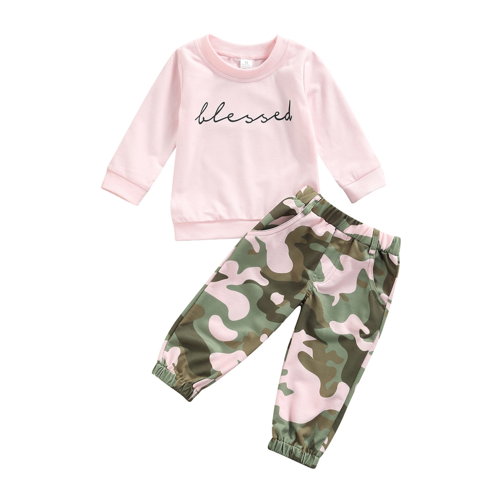 Toddler Girls Letter Print Long Sleeve Top/Camouflage Pants Set