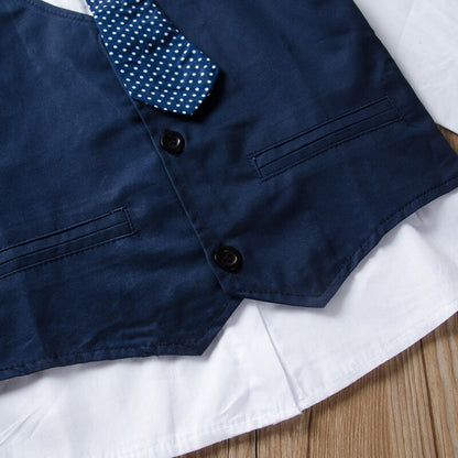 Boys Solid Shirt-Waist Coat+Pants 3PC Set