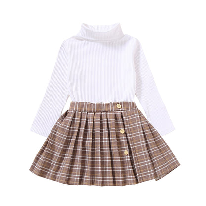 Toddler Girls Casual Solid Turtleneck With Pleated Skirt