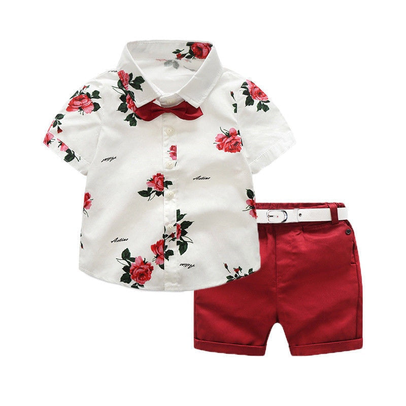 Toddler Boys Bow Tie Shirt+Shorts 2PC Set