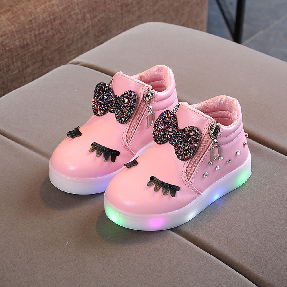 Kids Crystal Bowknot Led Luminous Sport Sneaker