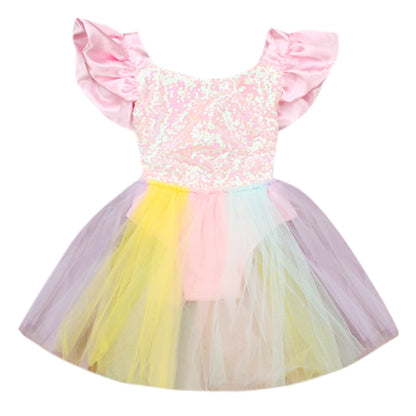 Toddler Girls Sleeveless Rainbow Sequined Lace Princess Dress