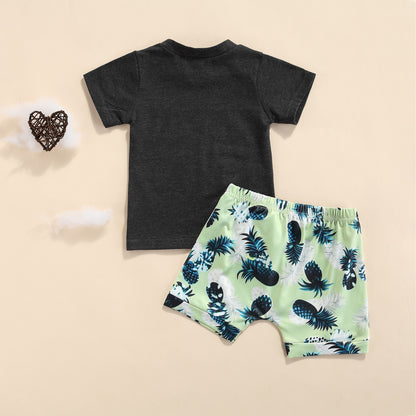Toddler Boys Mamas Boy Printed Short Sleeve T Shirt- Pineapple Shorts