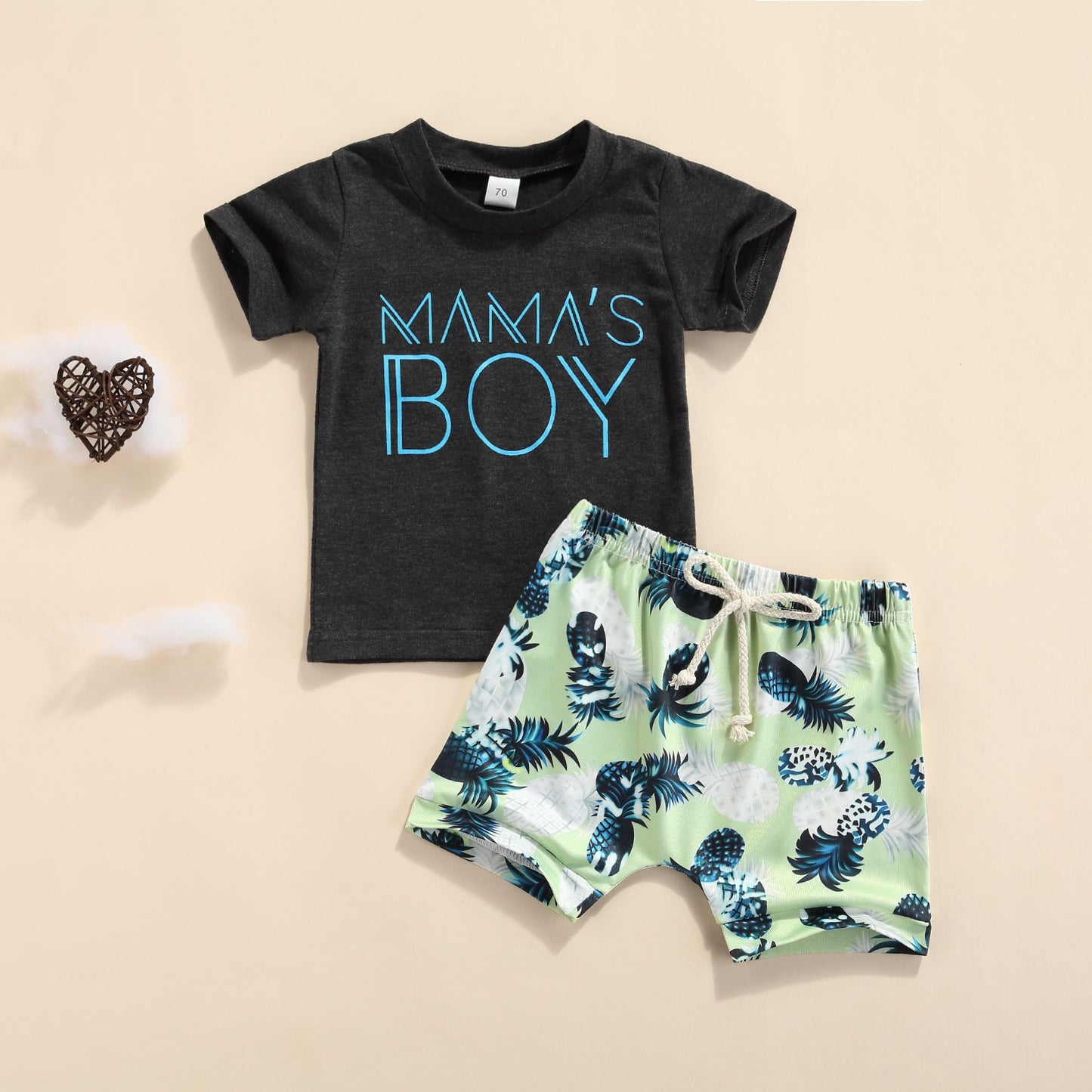 Toddler Boys Mamas Boy Printed Short Sleeve T Shirt- Pineapple Shorts