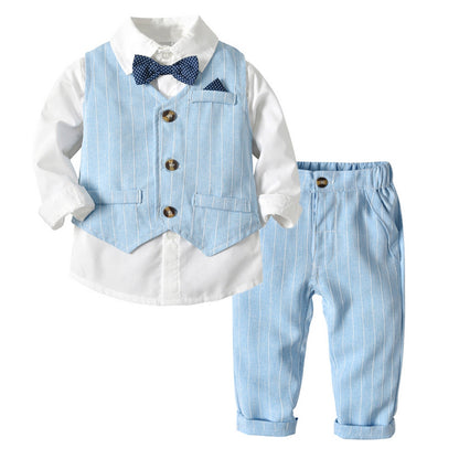 Toddler Boys Long Sleeve Bow-Tie Shirt-Striped Print Vest & Pants